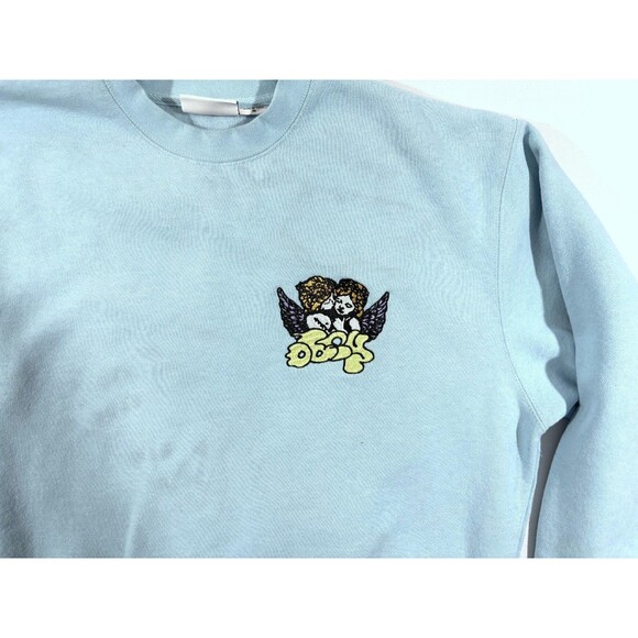 OBEY Cherub Crew Blue Angle Embroidered Pullover Cotton Sweatshirt Sz M Stains - Picture 3 of 13